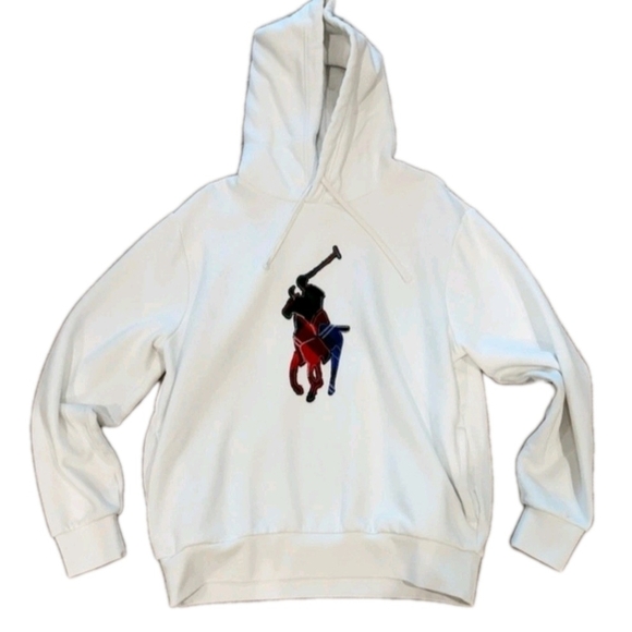 Polo Ralph Lauren White Plaid Patchwork Big Pony Hoodie Sweatshirt Size L - Picture 2 of 5